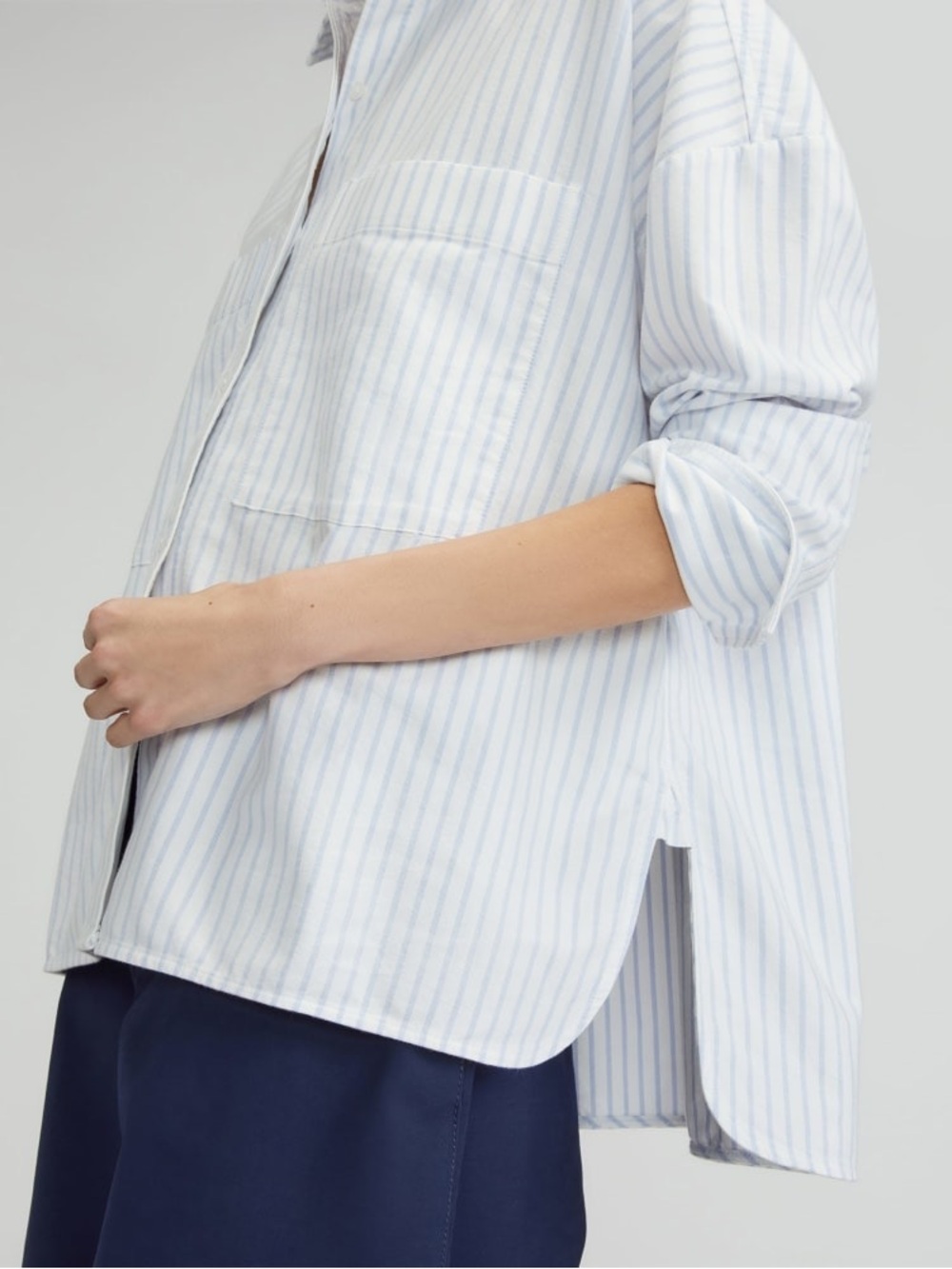 Everlane The Boxy Oxford Shirt in White with Periwinkle Mini Stripe | XL | NWT